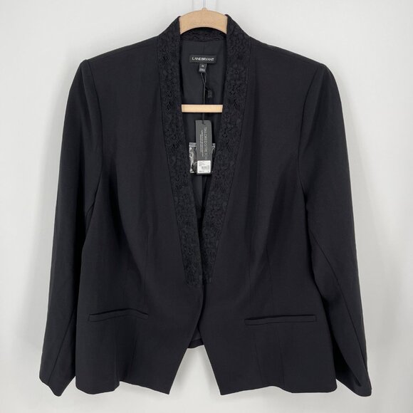 Lane Bryant Jackets & Blazers - Lane Bryant Womens Business Blazer Size 26 Black Lace Collar Snap Stretch NWT